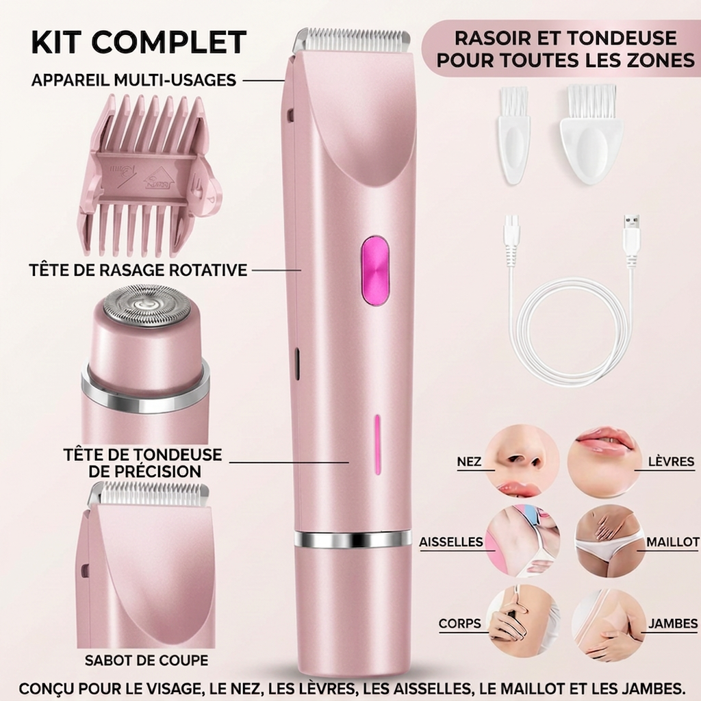 Tondeuse 2 en 1 pour épilation de toutes les zones : Corps & Visage